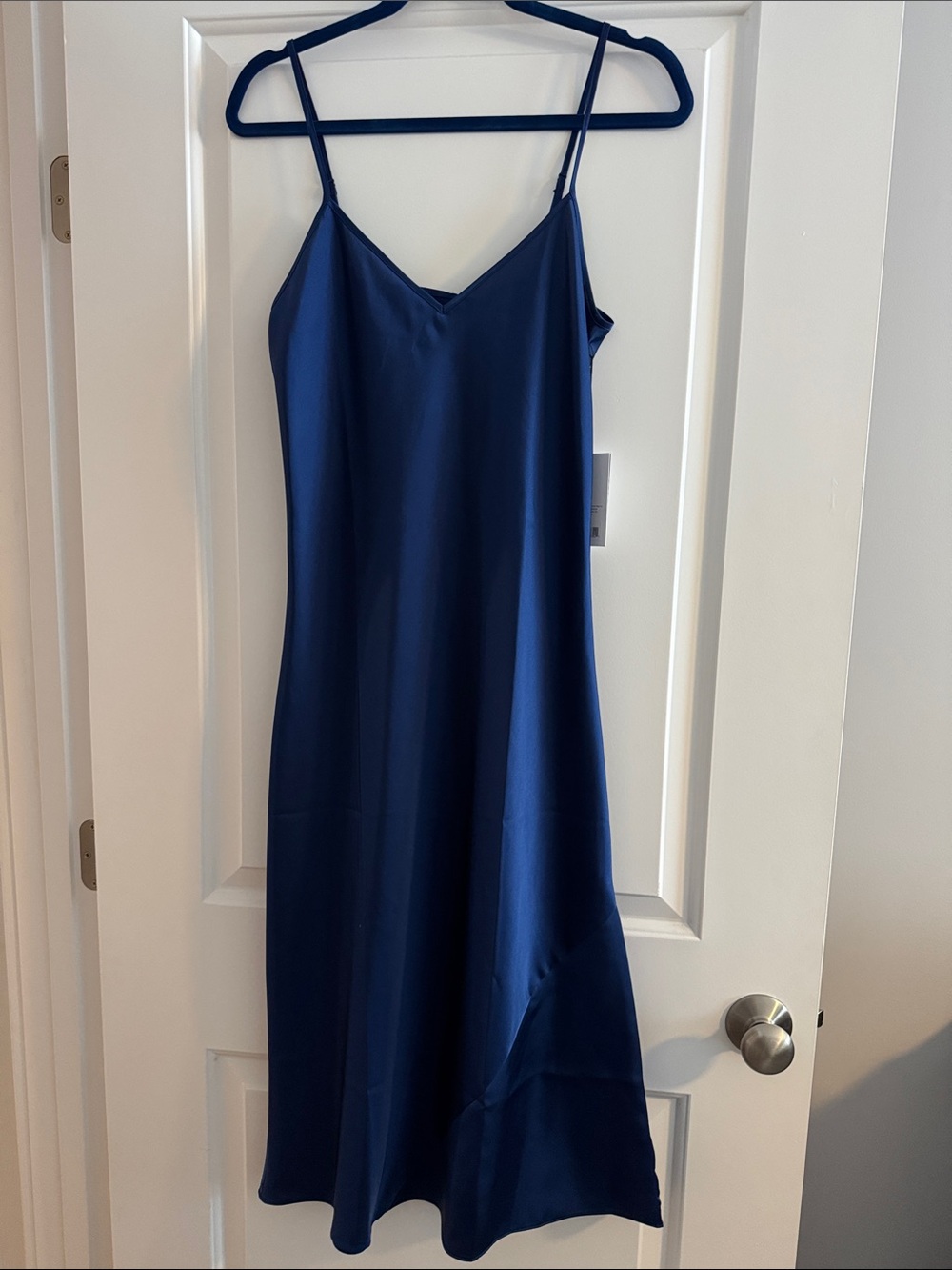 Knix Papaya Satin Navy Slip Dress with Spaghetti Straps NWT
